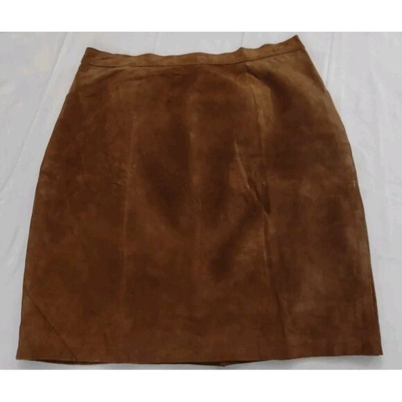 Vintage Women Gitano Brown 100% Suede Leather Skirt Plus Size 2X Elástic Waist - Picture 1 of 12